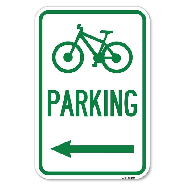Signmission Bicycle Symbol Parking Left Arrow Heavy-Gauge Aluminum Sign, 12" x 18", A-1218-24316 A-1218-24316 - main
